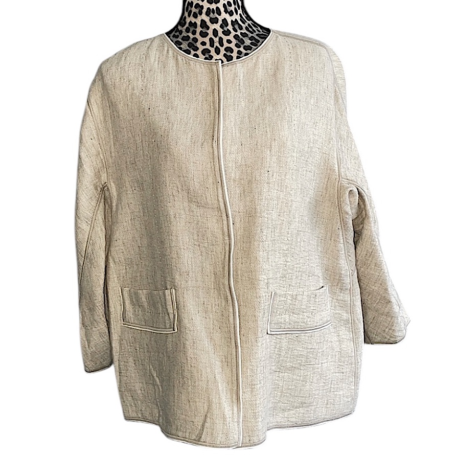 Lafayette 148 Creamy Ivory Linen Cotton Blend 3/4 Sleeve Blazer